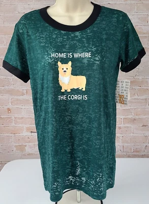 LuLaRoe Liv Short Sleeve Lightweight Ringer Tee Shirt Corgi Dog Women's XS NWT - Image 1 of 4