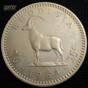 RHODESIA, 2,6 CHELINES, 25 CENTAVOS 1964, ANTÍLOPE SABLE, AUNC. - Imagen 1 de 2