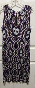 Tory Burch Dress Women’s M Silk Multicolor Mod Sleeveless V Neck K Back Zip - Picture 1 of 11