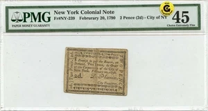1790 February 20, 2d New York Colonial Note FR#NY-239 PMG XF45 GCC Gold - Picture 1 of 2