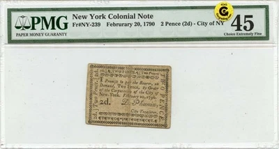 1790 February 20, 2d New York Colonial Note FR#NY-239 PMG XF45 GCC Gold - Image 1 of 2