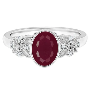 2,09Kt Ovale Forme Naturel Rouge Rubis Aux Femmes Bague Dans 925 Sterling Argent - Picture 1 of 4