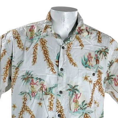 Campia Moda Hawaiian Shirt XL Island Beach Festivities Floral People White Tan - Image 1 of 4