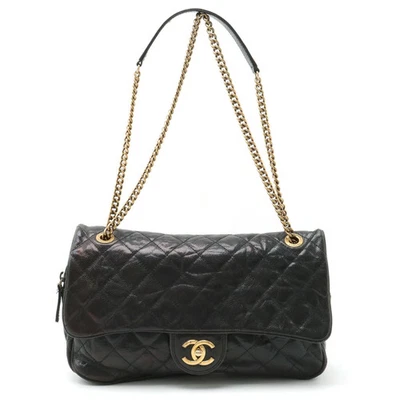 Bolso de Hombro Chanel Matelasse Cadena Coco Doble Cadena Piel Cuero Negro De Colección Foto 1 de 4