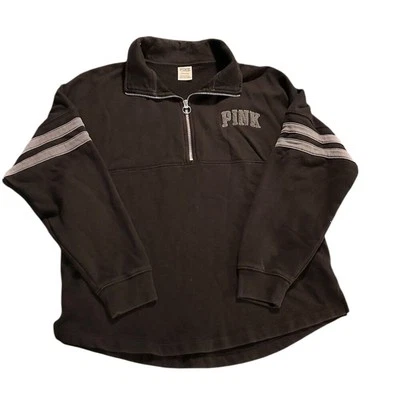 Victoria's Secret ROSA Mujer Negro Rayas Cuarto Cremallera Sudadera S Foto 1 de 3