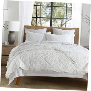 100% Linen Front/100% Cotton Back Quilt Set King Size, White Pre-Washed - Picture 1 of 8
