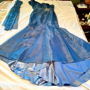 TERANI COUTURE Size14 Sapphire Baroque Embellished Mermaid Gown w Shawl, NWT - Picture 1 of 16