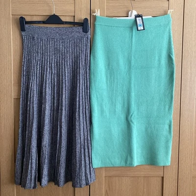 M&S MIDI SKIRT BUNDLE OF TWO SKIRTS ONE GREEN AND ONE GREY MARL SIZE M BNWT - Image 1 of 4