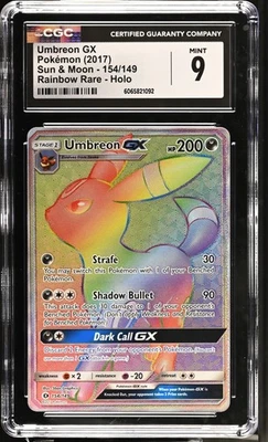 2017 Pokemon Umbreon GX 154/149 Sun & Moon Base Set Rainbow Rare CGC 9 - Image 1 of 2