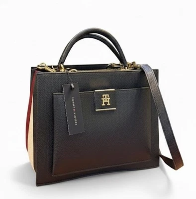 Tommy Hilfiger Small Navy Faux Leather Convertible Satchel W/ Colorblock Sides - Image 1 of 4