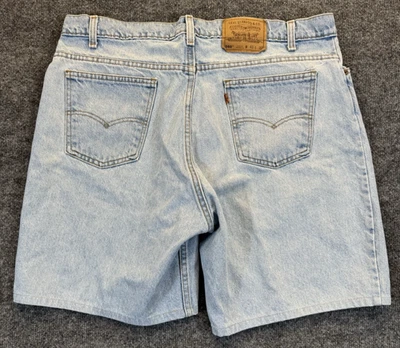 Pantalones Cortos Denim De Colección Levi’s 560 Hechos en EE. UU. W40 Calce Suelto Cónico Lavado Claro Pestaña Naranja Foto 1 de 4