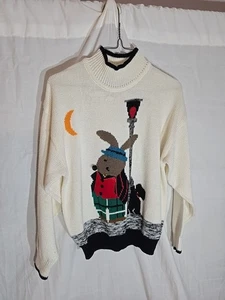 vtg Spice of Life bunny rabbit dog animal White turtleneck sweater size Medium  - Picture 1 of 6