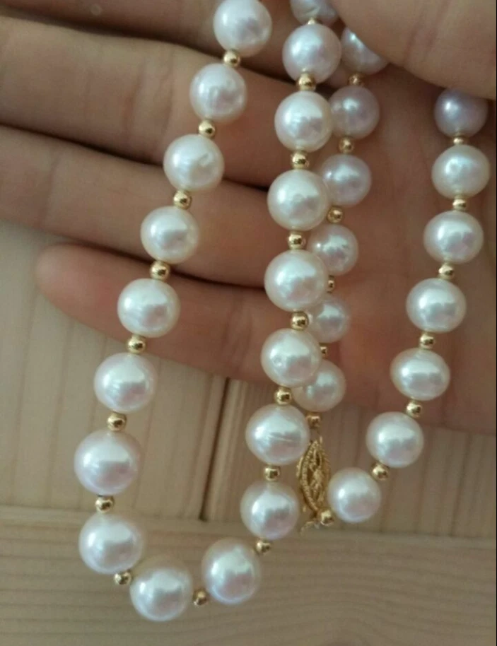 20" 18" Precioso Collar AAA 8-7 mm Mar del Sur Perla Blanca Oro Amarillo 14k  Foto 1 de 4