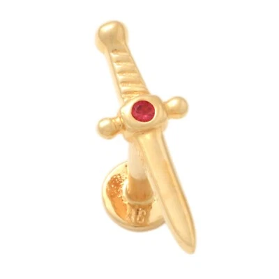 Daga de oro macizo 14K REAL con perno prisionero de cartílago rubí piercing calibre 18 Foto 1 de 4