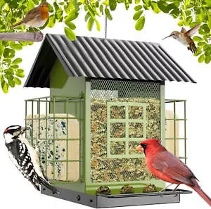Metal Bird Feeder with Double Suet Cage Cake for Outdoors Hanging Weatherproof - Picture 1 of 8