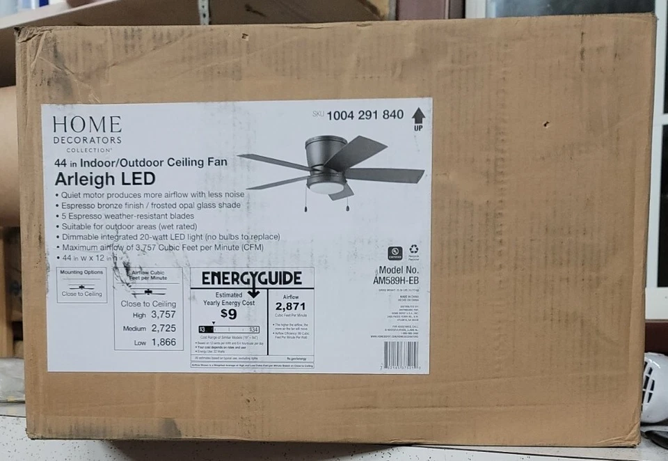 Home Decorators Arleigh 44 in. LED Out/Indoor Espresso Bronze Ceiling Fan SEALED - Image 1 of 1