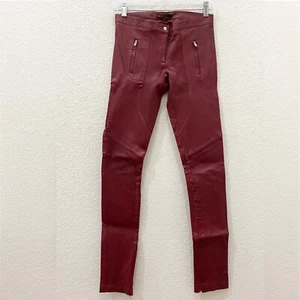 MAJE $821 H10 “Amiral” Lamb Leather Bordeaux Burgundy Leggings Pants Size 34 - Picture 1 of 18