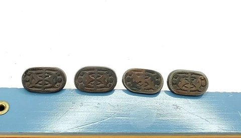 4 vintage 1" rectangle drawer cabinet box knobs metal stamped Cover