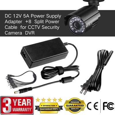 12V 5A LED Power Adapter Transformer for DVR/Camera RGB LED Strip 8 Way splitter - Image 1 of 4