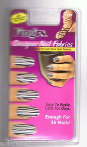 Fingers Designer Nail Fabrics  Easy To Apply  36 Self Stick Black  White Stripe  - Picture 1 of 2