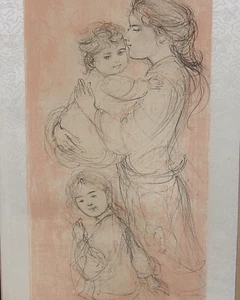 Edna Hibel Original Lithographie signiert & nummeriert (Mutter mit Tanya & Taylor) - Bild 1 von 5