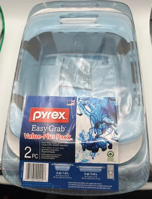 Pyrex 2QT Square & 3QT Rectangle Easy Grab Glass Light Blue Baking Dishes NEW - Image 1 of 4