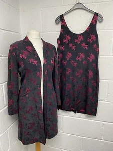 Vintage Monsoon Silk Blend Dress & Matching Jacket.UK12 Pink & Black Floral.PAC - Picture 1 of 13