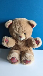 Vintage 1985 Prestige Toy Corp 16" Teddy Bear Brown Plaid Plush Stuffed Animal - Picture 1 of 7