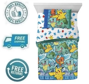 New Pokemon Kid Bed in a Bag Comforter Flat Fitted Sheet Pillowcase 4pc Set Twin - Picture 1 of 8