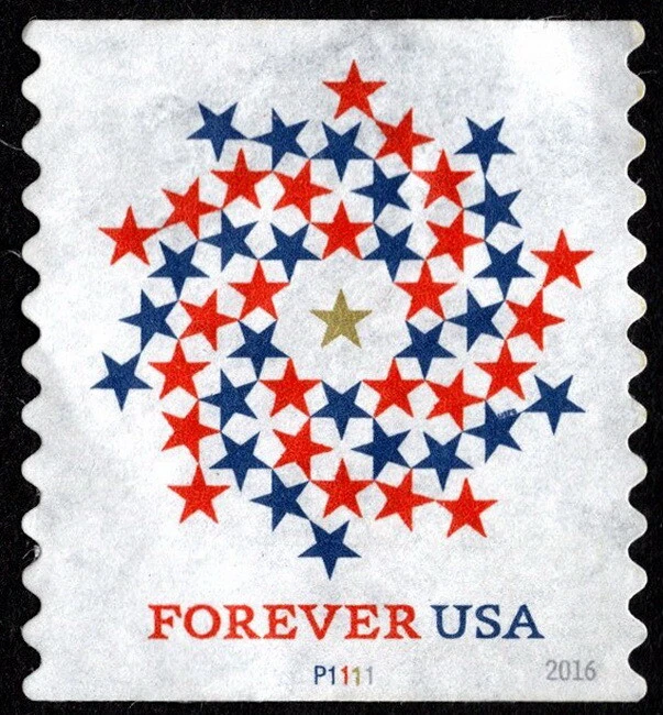US - 2016 - Patriotic Spiral of Stars Forever Stamp # 5130 Plate # P1111 Single - Image 1 of 1