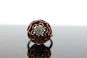 14k Diamond Daisy Flower Petal Ring Heat bluing 14k Gold Rose Petal with diamond - Picture 1 of 10