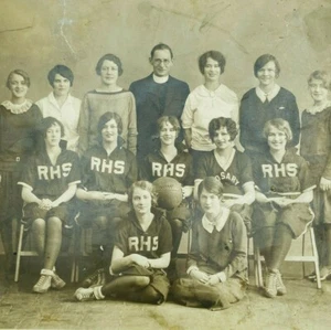 Rosary High School Womens Girls Volleyball Team Laced Ball Flapper Fr Lefebvre - Picture 1 of 10