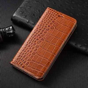 Genuine Leather Flip Case For Samsung Galaxy S24 S25 Ultra Crocodile Grain Cover - Picture 1 of 24
