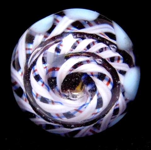 Antique Vtg Latticino Glass Paperweight BUTTON Jaques Israel NICE Cover