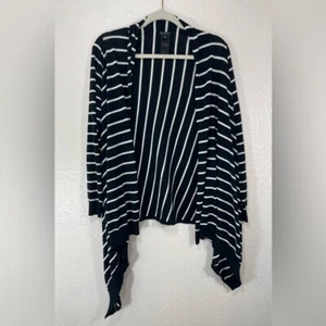 Lafayette 148 New York Cotton Black White Striped Asymmetrical Cardigan Women M - Picture 1 of 10