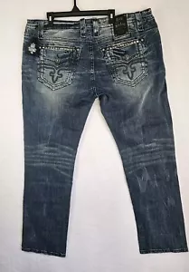 Rock Revival Men’s Pierre Biker Straight Stretch Slim Jean Blue Size 42x33 NWT - Picture 1 of 18