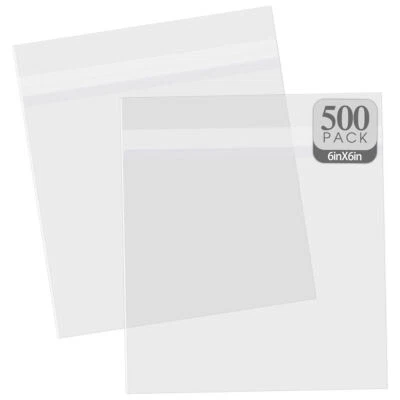 6-1/2" x 6-1/2" 4Mil Acid-Free Clear Plastic Bags Self Seal 500/1000/2000 Pack - Image 1 of 4
