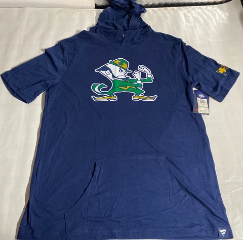 NEW Notre Dame Mens LARGE Short Sleeve T-Shirt Fighting Irish BLUE HOODIE HOODED Cover