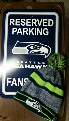 ¡¡Señal de estacionamiento reservada de oficina en casa de Seattle Seahawks!! Gorra Medias Bonus Seahawks Foto 1 de 4