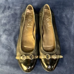 AGL Monika Ballerinas Damen US 8 schwarz Leder Schnalle Lack Kappe Zehe Schuhe 38 - Bild 1 von 15