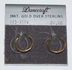 VTG Damecraft 24k Yellow Gold Over Sterling Small Hoop Earrings 15mm - Picture 1 of 3