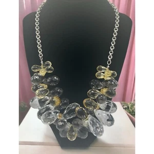 Vintage Faceted Beads Necklace Chunky Earth Silver Tones Teardrop Raindrop 80s - Picture 1 of 7