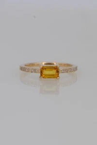 Yellow Sapphire Diamonds Minimalist Engagement Ring 14k Gold Finish Silver - Picture 1 of 2