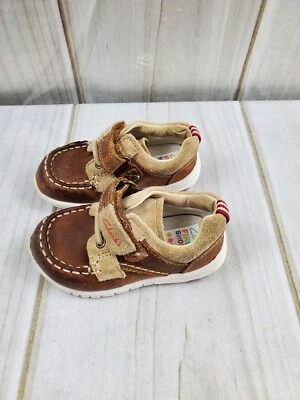 CLARKS TODDLER SIZE 5 LEATHER LOAFER SHOES BROWN HOOK AND LOOP - Image 1 of 4