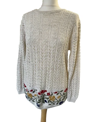 🌻 Vintage Womens St Michael Size 10 Floral Cottagecore Cream Knit Cotton Blend - Image 1 of 4