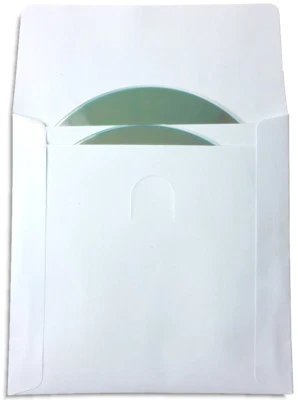 Paquete de 200 fundas de CD/DVD de papel blanco de dos bolsillos con ventana y solapa, 100 gramos Foto 1 de 3