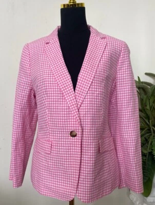 Chaqueta a Cuadros Talbots Para Mujer Rosa Blanco Guinga Mezcla de Lino Talla 14P, $159 NUEVA CON ETIQUETAS Foto 1 de 4