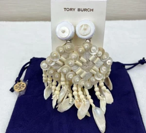 Tory Burch Women Earrings Extreme Shell Large Natural Seashell From JPN - Picture 1 of 10