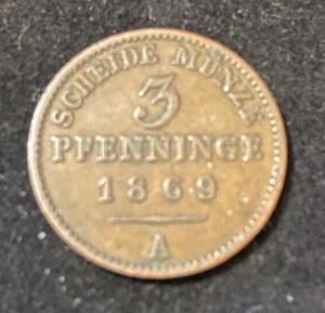 GERMAN EMPIRE 1869A PRUSSIA 3 THREE PFENNIG - Picture 1 of 4