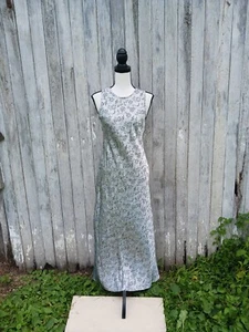 Vintage Y2K 90s Stepping Out Silver Floral Gray Maxi Dress Sleeveless Size 7/8 - Picture 1 of 8